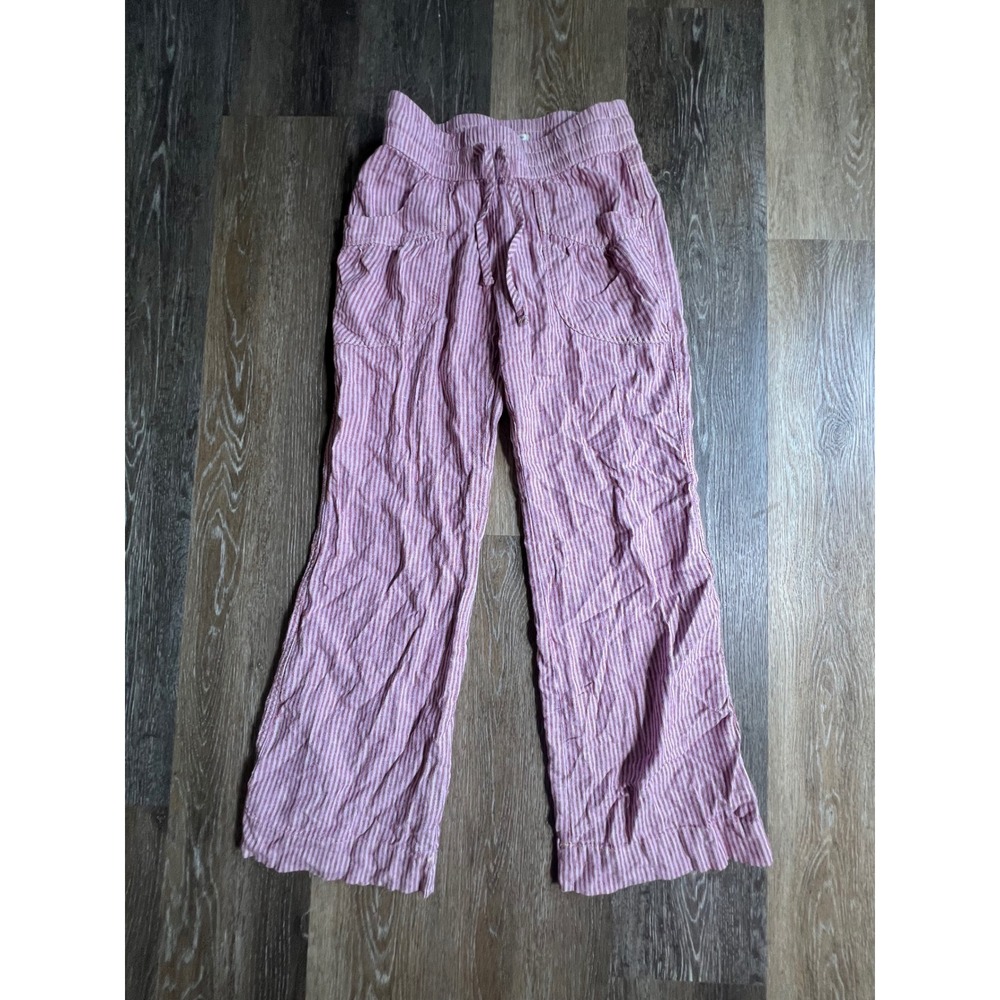 Kimchi Blue Linen Blend Pants Womens XS Pink‎ Striped Drawstring Wide Leg